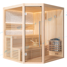 Cabina de madera de pino de estilo finlandés, sala de sauna para el hogar |Alegría